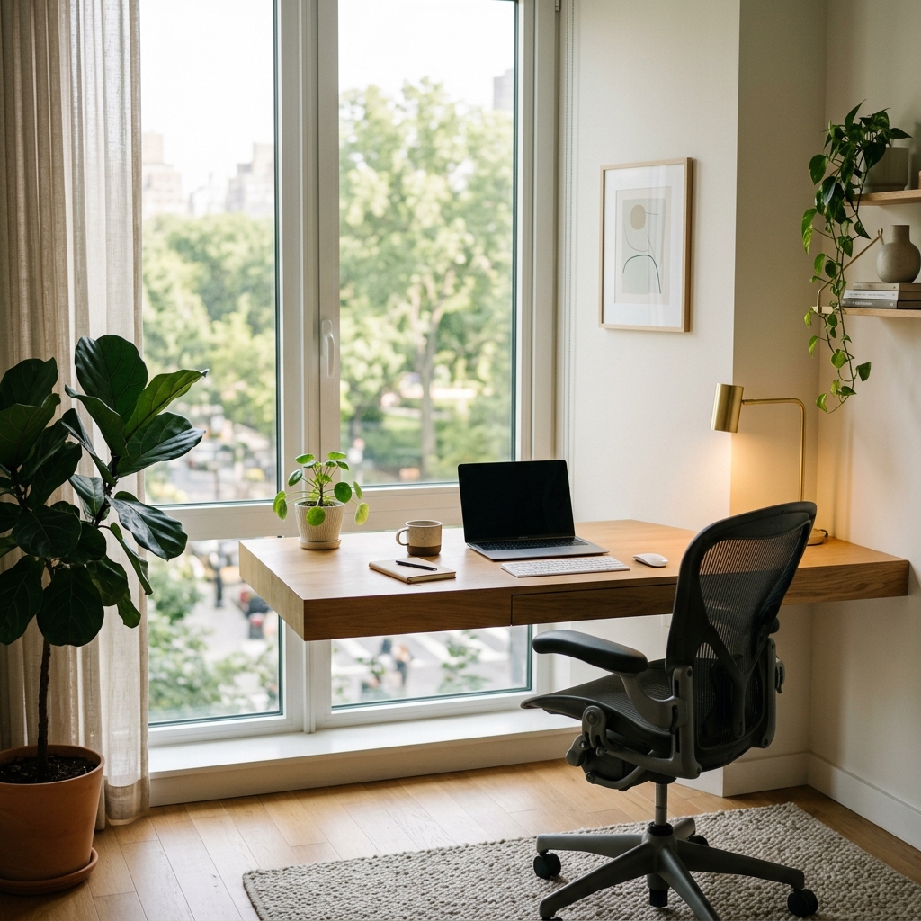 Minimalist home office setup with natural lighting